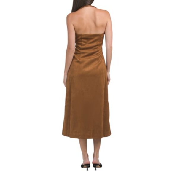 ENDLESS ROSE Tan Faux Suede Fitted Midi Dress - Picture 2 of 2